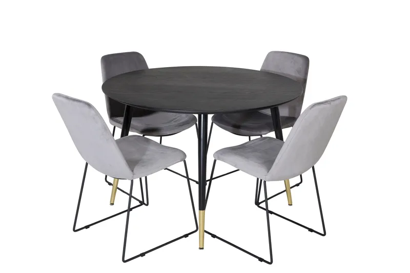Dipp Matgrupp 115 cm Rund med 4 Muce stolar, Svart/Guld