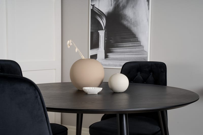 Dipp Matgrupp 115 cm Rund med 4 Velvet Deluxe stolar - Svart/Guld - Products - Möbler - Bord & matgrupp - Matgrupp