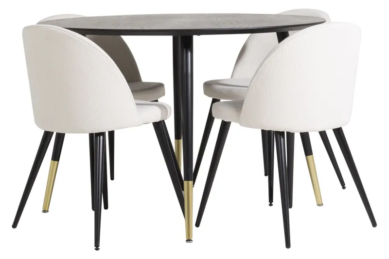 Dipp Matgrupp 115 cm Rund med 4 Velvet stolar, Beige
