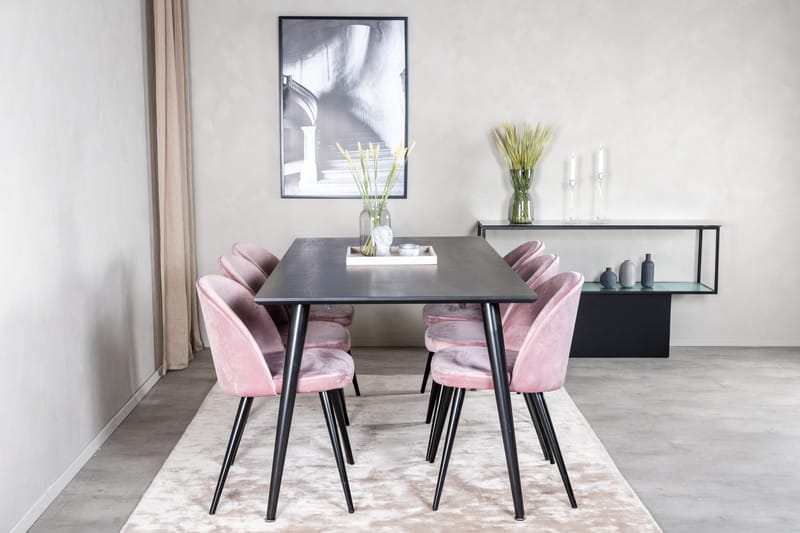 Dipp Matgrupp 180 cm Rektangulär med 6 Velvet stolar - Svart - Products - Möbler - Bord & matgrupp - Matgrupp