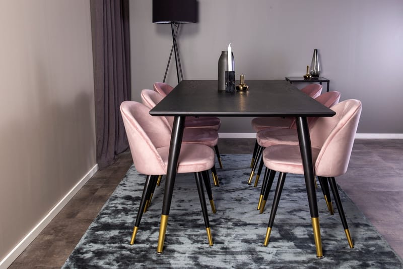 Dipp Matgrupp 180 cm Rektangulär med 6 Velvet stolar - Svart/Guld - Products - Möbler - Bord & matgrupp - Matgrupp