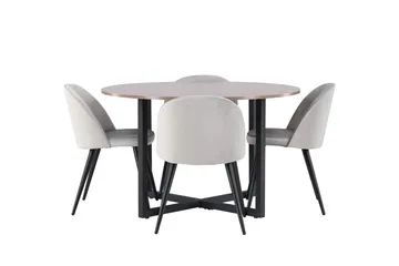 Durango Matgrupp 120 cm Rund med 4 Velvet Stolar - Valnöt - Products - Möbler - Bord & matgrupp - Matgrupp