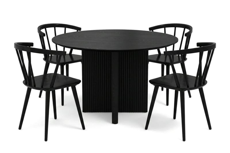 Edda Matgrupp runt 110 cm Svart med 4 Tyrö Matstolar, Svart
