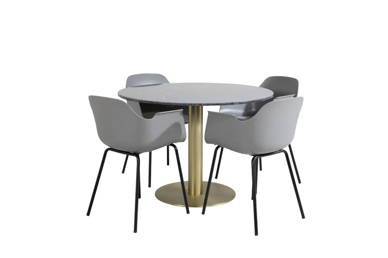 Estelle Matgrupp 106 cm Rund med 4 Comfort stolar, Svart/Guld