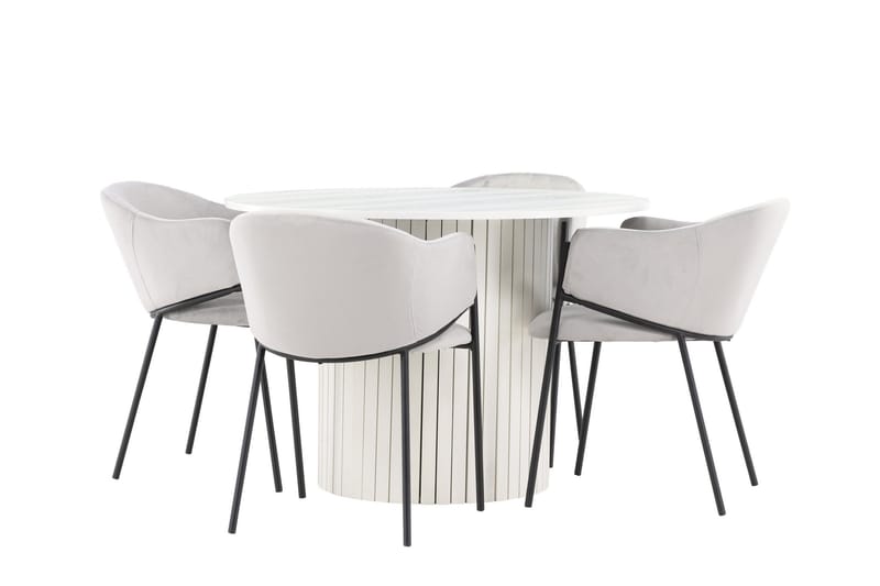 Härön Matgrupp 110 cm Rund med 4 Evelina stolar - Vit/Grå - Products - Möbler - Bord & matgrupp - Matgrupp