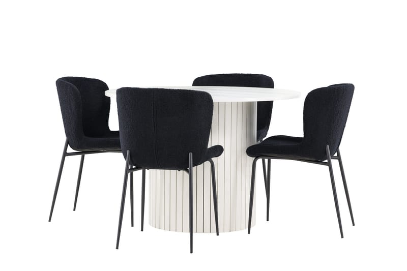 Härön Matgrupp 110 cm Rund med 4 Modesto stolar - Vit/Svart - Products - Möbler - Bord & matgrupp - Matgrupp