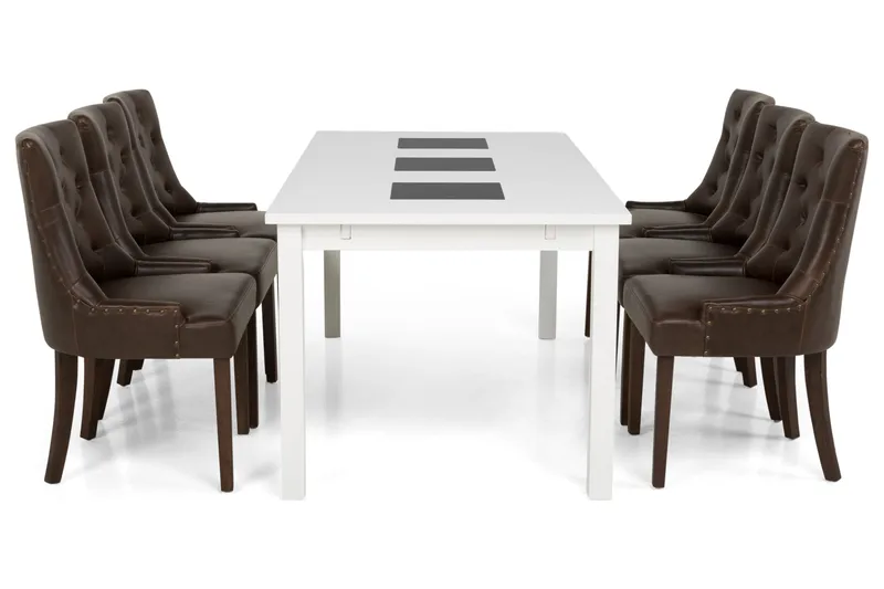 Jasmin Matgrupp 180 cm med 6 Tuva Fåtölj - Vit/Brun PU - Products - Möbler - Bord & matgrupp - Matgrupp