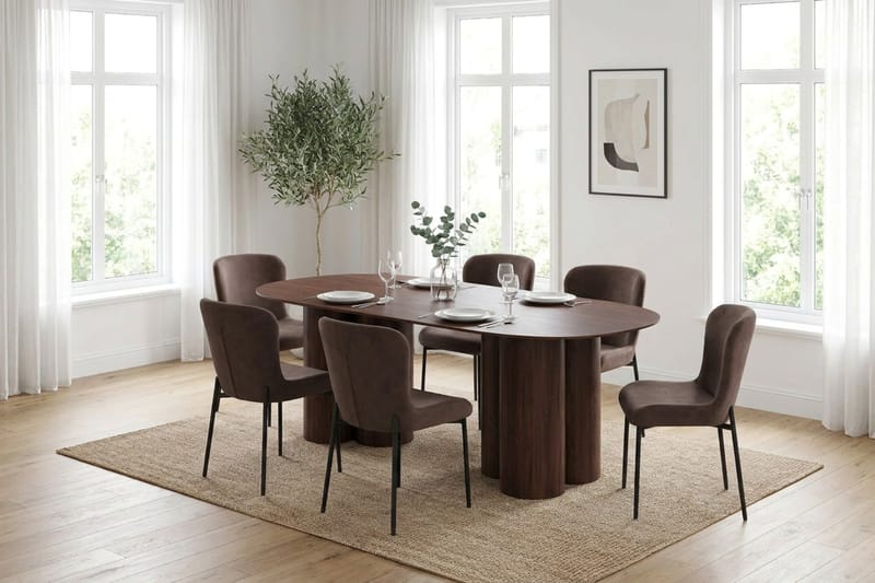 Juno Matgrupp rektangulärt 220 cm Valnöt med 6 Elsie Matstolar - Valnöt/Brun - Products - Möbler - Bord & matgrupp - Matgrupp