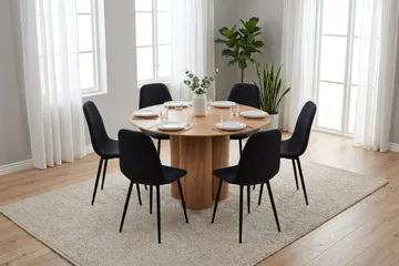 Juno Matgrupp runt 130 cm Ek med 6 Nibe Matstolar - Ek - Products - Möbler - Bord & matgrupp - Matgrupp