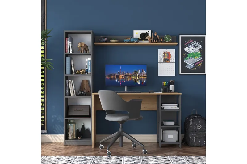 Eireann Skrivbord 45x160 cm - Valnöt/Antracit - Products - Möbler - Bord & matgrupp - Kontorsbord - Datorbord