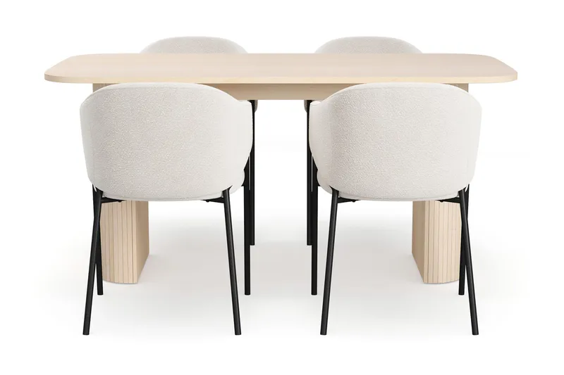 Kopparbo Matbord 160 cm med 4 Filip Matstolar - White / Vit Bouclé - Products - Möbler - Bord & matgrupp - Matgrupp