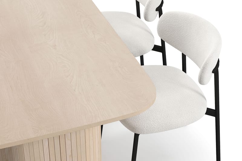 Kopparbo Matbord 160 cm med 4 Lucy Matstolar - White / Vit Bouclé / Metallben Svart - Products - Möbler - Bord & matgrupp - Matgrupp