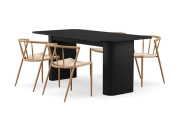 Kopparbo Matbord 180-240 cm Förlängningsbart med 4 Winston Matstolar - Svart / Beige / Metallben Ek - Products - Möbler - Bord & matgrupp - Matgrupp