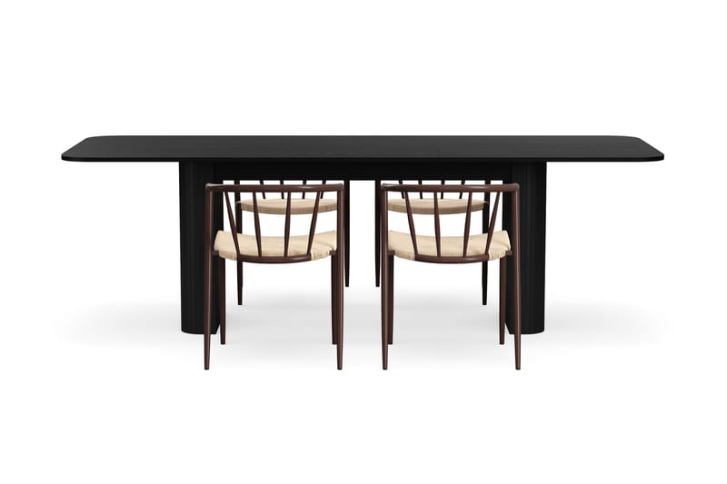 Kopparbo Matbord 180-240 cm Förlängningsbart med 4 Winston Matstolar - Svart / Beige / Metallben Rökt ek - Products - Möbler - Bord & matgrupp - Matgrupp