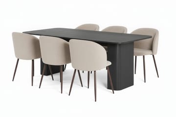 Kopparbo Matbord 200-260 cm Förlängningsbart med 6 Greya Matstolar med armstöd - Svart / Greige Bouclé / Metallben Ek - Products - Möbler - Bord & matgrupp - Matgrupp