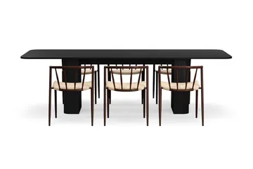 Kopparbo Matbord 200-260 cm Förlängningsbart med 6 Winston Matstolar - Svart / Beige / Metallben Rökt ek - Products - Möbler - Bord & matgrupp - Matgrupp