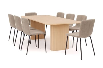 Kopparbo Matbord 200-260 cm Förlängningsbart med illäggsskiv med 8 Katy Matstolar - Vit / Greige Bouclé / Metallben Svart - Products - Möbler - Bord & matgrupp - Matgrupp