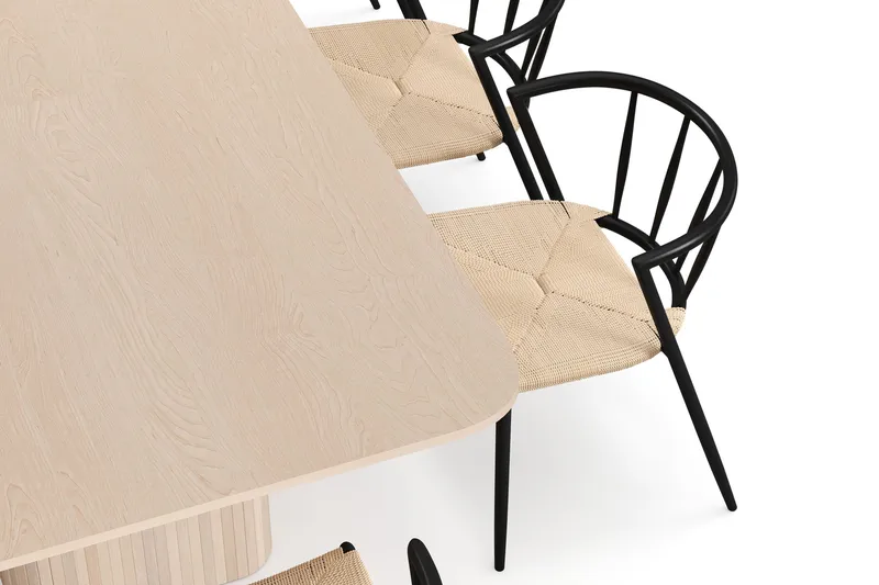 Kopparbo Matbord 200-260 cm Förlängningsbart med illäggsskiv med 8 Winston Matstolar - Vit / Beige / Metallben Svart - Products - Möbler - Bord & matgrupp - Matgrupp