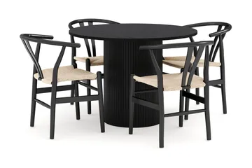 Kopparbo Matgrupp 106 cm Rund med 4 Dastoori Matstol - 2220067-4,2229318-1 - Svart - Products - Möbler - Bord & matgrupp - Matgrupp