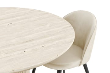 Kopparbo Matgrupp 120 cm Rund med 4 Valeri Sammetsstolar - Travetin - Products - Möbler - Bord & matgrupp - Matgrupp
