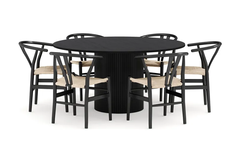 Kopparbo Matgrupp 150 cm Rund med 6 Dastoori Matstolar, Svart