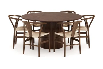 Kopparbo Matgrupp 150 cm Rund med 6 Dastoori Matstolar - Valnöt - Products - Möbler - Bord & matgrupp - Matgrupp