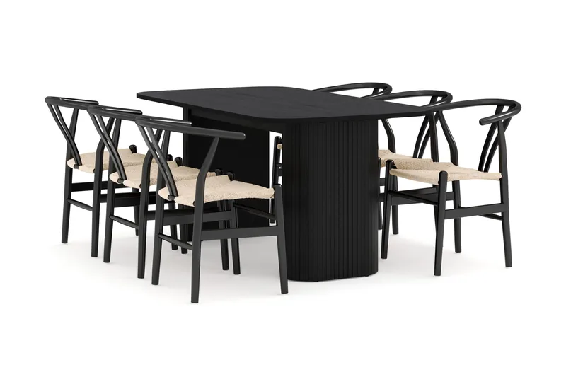Kopparbo Matgrupp 160 cm med 6 Dastoori Matstolar, Svart