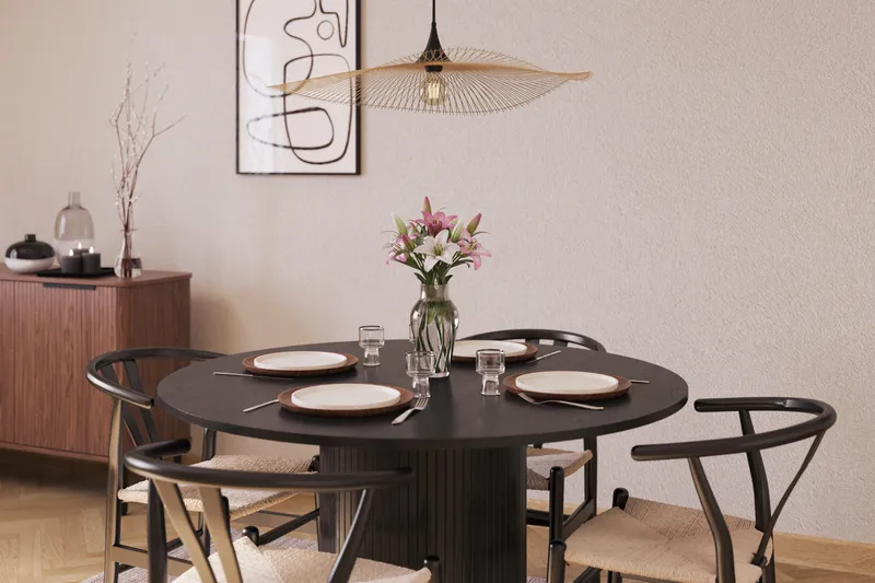 Kopparbo Matgrupp förlängningsbart 130-180 cm Rund med 4 Dastoori Matstol - 2220067-4,2229282-1 - Svart - Products - Möbler - Bord & matgrupp - Matgrupp