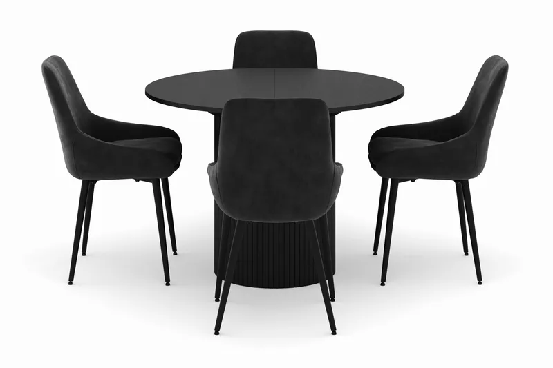 Kopparbo Rund Matgrupp 106-156cm med 4 Alsarp Matstolar - Svart - Products - Möbler - Bord & matgrupp - Matgrupp