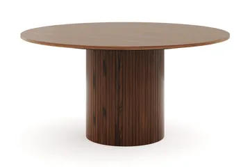 Kopparbo Runt Matbord 150 cm med 6 Lucy Matstolar - Valnöt / Vit Bouclé / Metallben Svart - Products - Möbler - Bord & matgrupp - Matgrupp