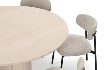Kopparbo Runt Matbord 150 cm med 6 Lucy Matstolar - Vit / Greige Bouclé / Metallben Svart - Products - Möbler - Bord & matgrupp - Matgrupp