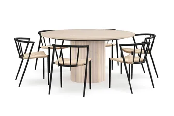 Kopparbo Runt Matbord 150 cm med 6 Winston Matstolar - Vit / Beige / Metallben Svart - Products - Möbler - Bord & matgrupp - Matgrupp