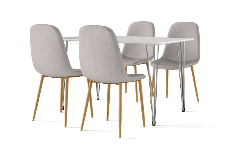 Kronblom Matbord 120 cm +  4 st Nibe stol grå med ek ben, Vit/Grå