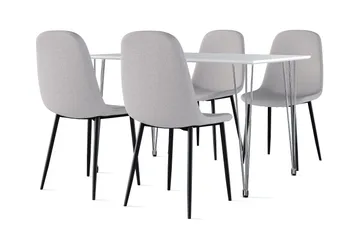 Kronblom Matbord 120 cm +  4 st Nibe stol grå med svarta ben, Vit/Grå