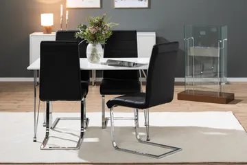 Kronblom Matgrupp 120 cm med 4 Cibus Stol - Vit/Krom/Svart PU - Products - Möbler - Bord & matgrupp - Matgrupp