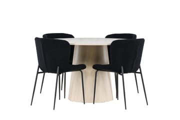 Lanzo Matgrupp 120 cm Rund med 4 Modesto stolar - Whitewash/Svart - Products - Möbler - Bord & matgrupp - Matgrupp