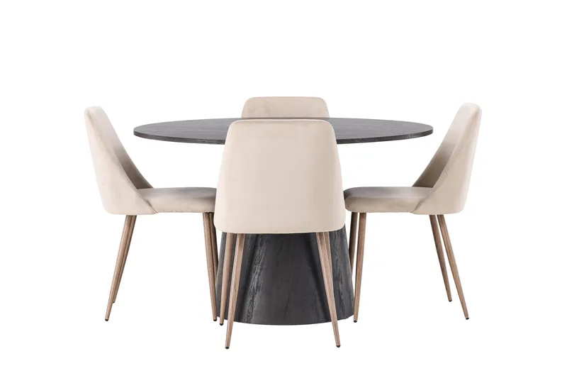 Lanzo Matgrupp 120 cm Rund med 4 Night Stolar - Svart - Products - Möbler - Bord & matgrupp - Matgrupp