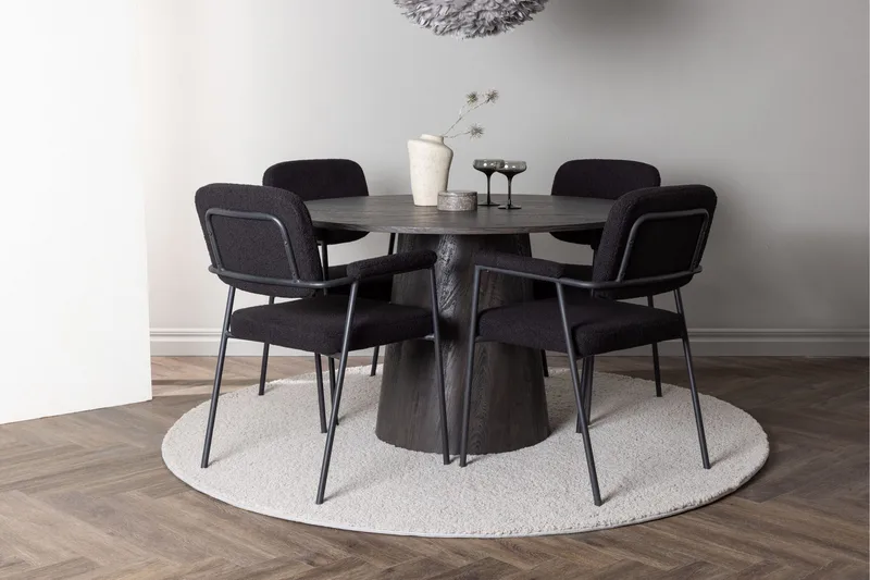 Lanzo Matgrupp 120 cm Rund med 4 Yesterday stolar - Svart - Products - Möbler - Bord & matgrupp - Matgrupp