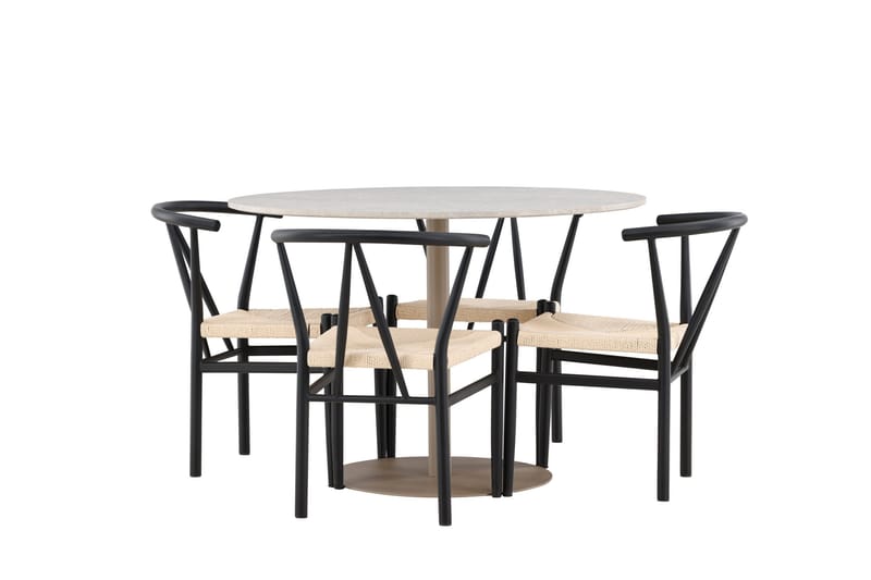 Lycke Matgrupp 110 cm Rund med 4 Alfons stolar - Beige/Svart - Products - Möbler - Bord & matgrupp - Matgrupp