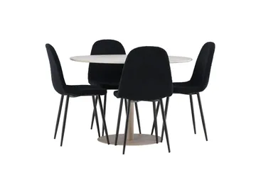 Lycke Matgrupp 110 cm Rund med 4 Polar stolar - Beige/Svart - Products - Möbler - Bord & matgrupp - Matgrupp
