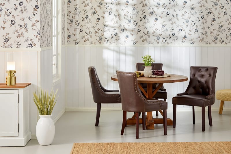 Lyon Matgrupp Rund med 4 st Tuva Fåtölj Konstläder - Trä/Mörkbrun - Products - Möbler - Bord & matgrupp - Matgrupp