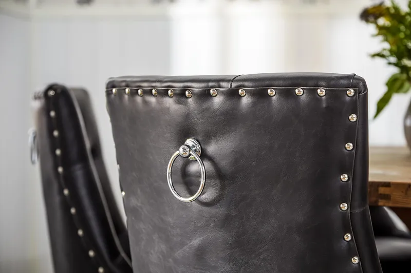 Lyon Rund Matgrupp 150 cm med 6 Tuva Stolar - Brun Vintage Alm / Svart Pu - Products - Möbler - Bord & matgrupp - Matgrupp