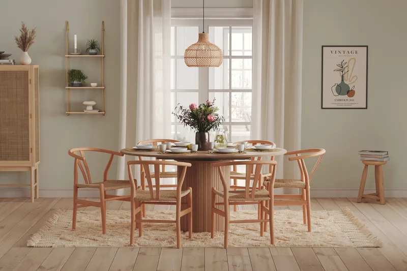 Kopparbo Ljust Runt Matbord 106 cm Förlängningsbart med illäggsskiva - Vitlaserat Ek / Trä - Products - Möbler - Bord & matgrupp - Matbord & köksbord