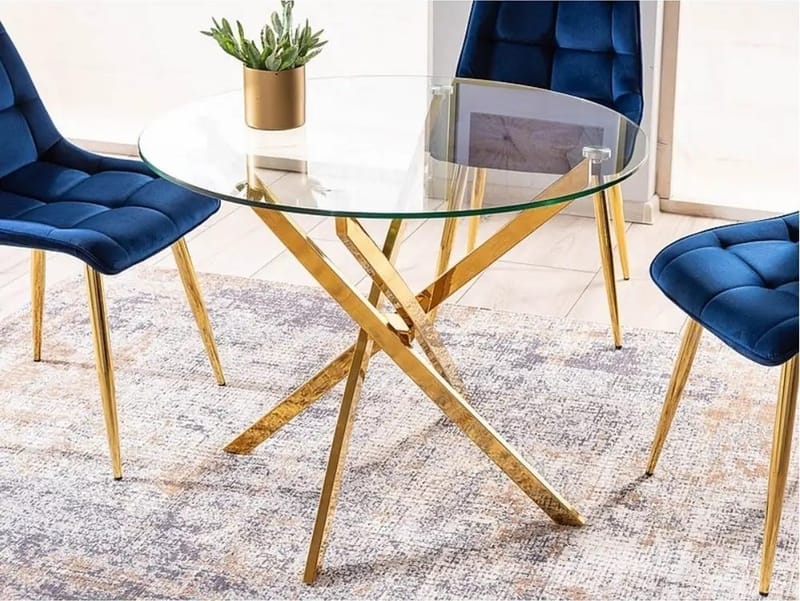 Matbord med glasskiva Ø90 cm guldiga bordsben - Guld - Products - Möbler - Bord & matgrupp - Matbord & köksbord