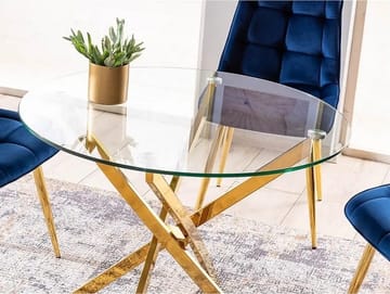 Matbord med glasskiva Ø90 cm guldiga bordsben - Guld - Products - Möbler - Bord & matgrupp - Matbord & köksbord