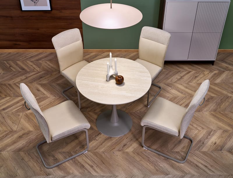 Matbord runt Ø90 cm - Beige travertin - Beige travertin - Products - Möbler - Bord & matgrupp - Matbord & köksbord