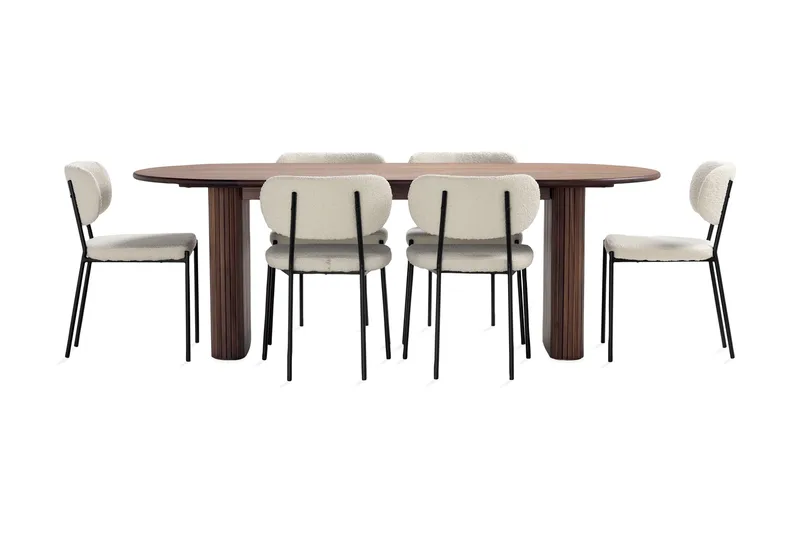 Noira Matbord 220 cm Massiv Valnöt med 6st Gemmiano Matstol - Brun / Teddy / Trä - Products - Möbler - Bord & matgrupp - Matgrupp