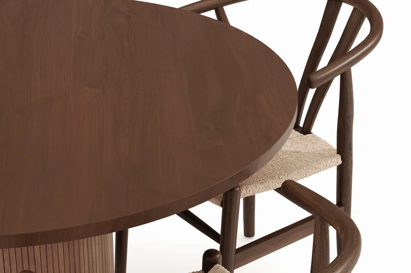 Noira Matgrupp 120 cm Massiv Valnöt Rund med 4 Dastoori Matstol - 2220070-4,2098428-1 - Brun / Beige / Valnöt - Products - Möbler - Bord & matgrupp - Matgrupp