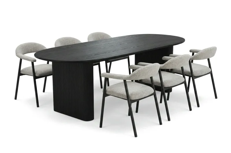 Noira Matgrupp 220 cm rektangulärt i Svart med 6 Ronja Matstolar - Beige/Svart - Products - Möbler - Bord & matgrupp - Matgrupp