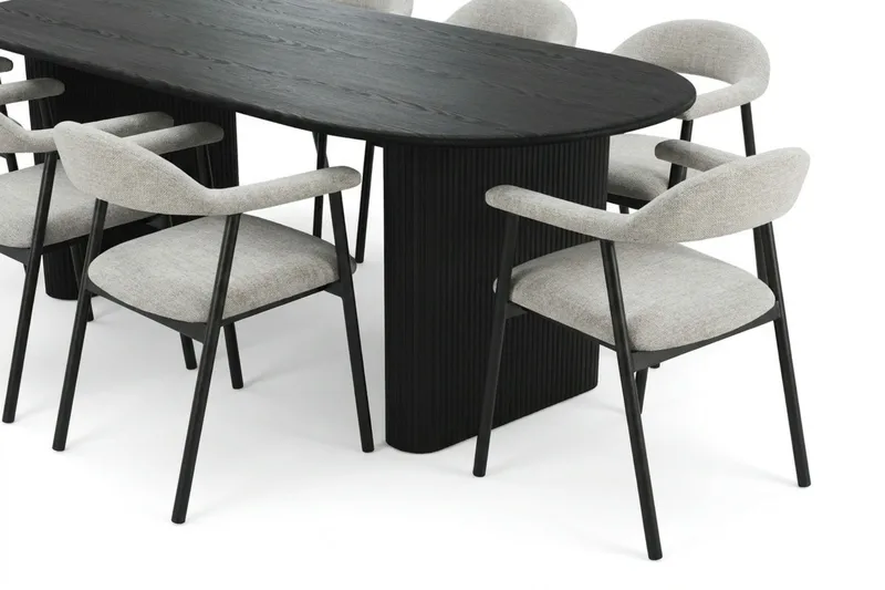 Noira Matgrupp 220 cm rektangulärt i Svart med 6 Ronja Matstolar - Beige/Svart - Products - Möbler - Bord & matgrupp - Matgrupp